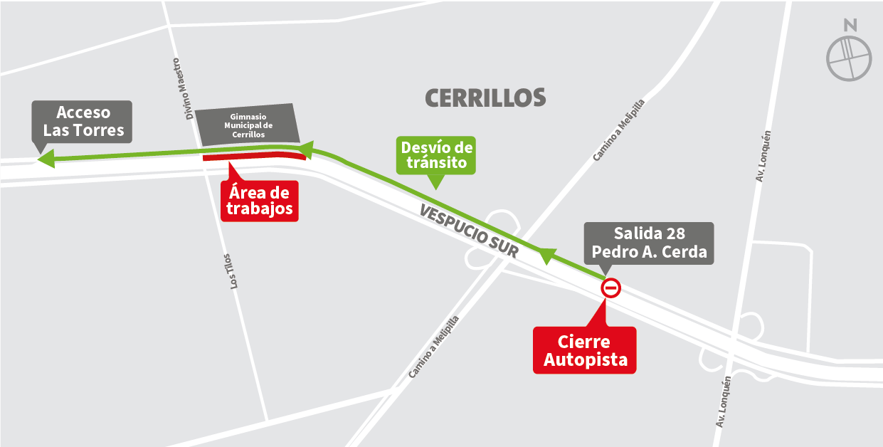 Cierre de la autopista al poniente en sector Gimnasio Municipal de Cerrillos