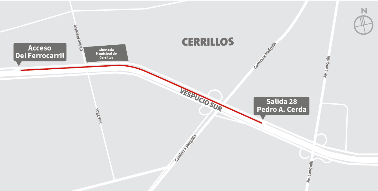 Cierre de pista lenta y central de la autopista al poniente entre Salida 28 Pedro Aguirre Cerda – C. Melipilla y Acceso Del Ferrocarril, Cerrillos