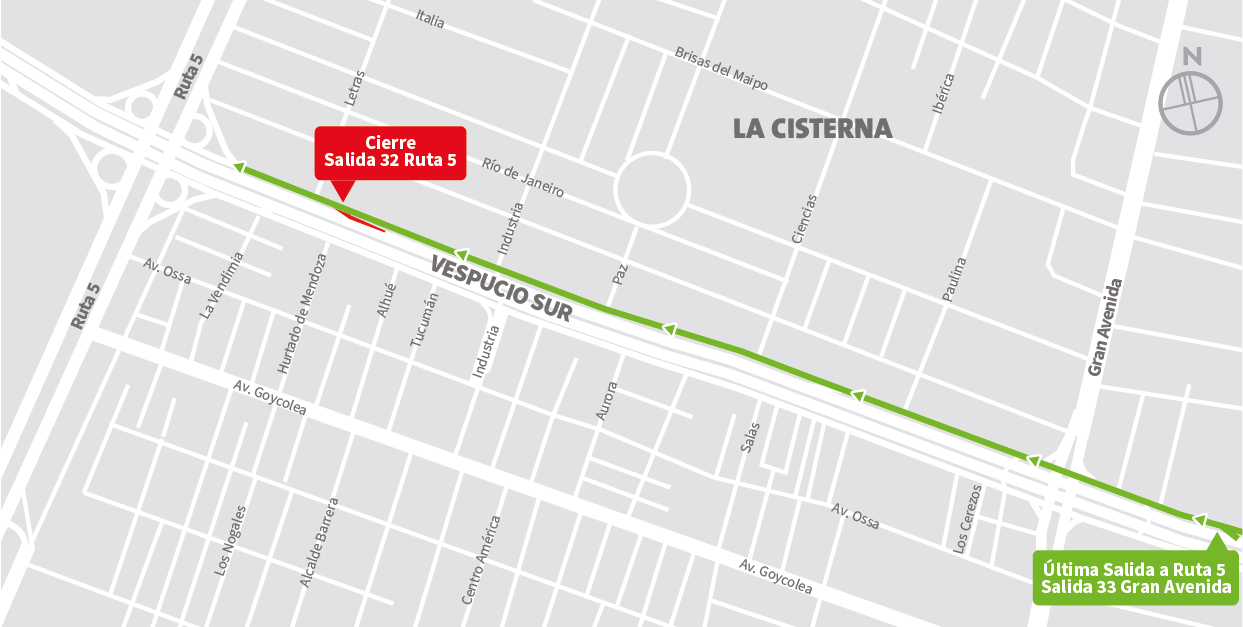 Cierre de Salida 32 Ruta 5 al poniente, La Cisterna