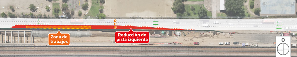 Reducción temporal de pista en vía expresa de autopista Vespucio Sur entre Av. Los Presidentes y Av. El Valle